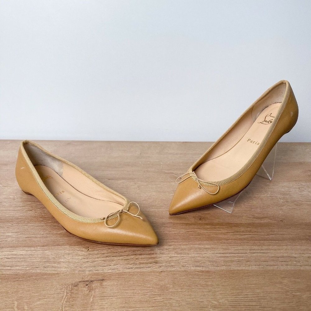 Christian Louboutin Nude Pink Pointed Toe Ballet Flats with Red Soles - Picture 2 of 11
